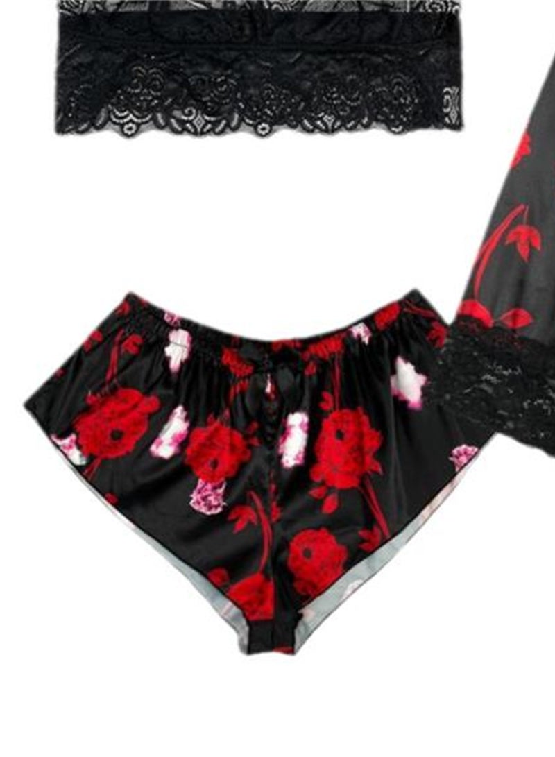 3pcs women's pajamas lace cardigan pajamas set - Image 3