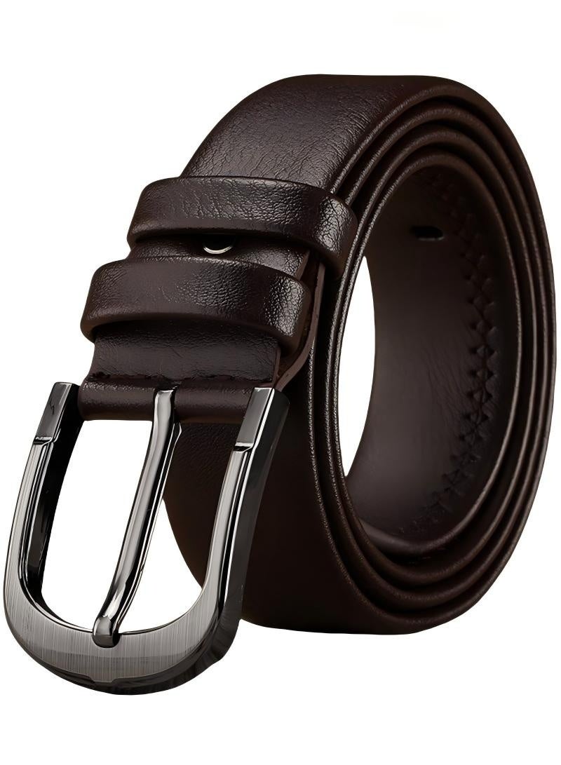 Men's Faux Leather Pin Belt with Metal Buckle, Adjustable Waist Belt for Business Casual，Leather Dress Belts for Men, Men's Casual Jeans Belts, Classic Work Business Dress Belt,stainless Steel Buckle Top Layer Genuine Leather Belt，vintage Casual Jeans Work Business Belt Brown - Image 1