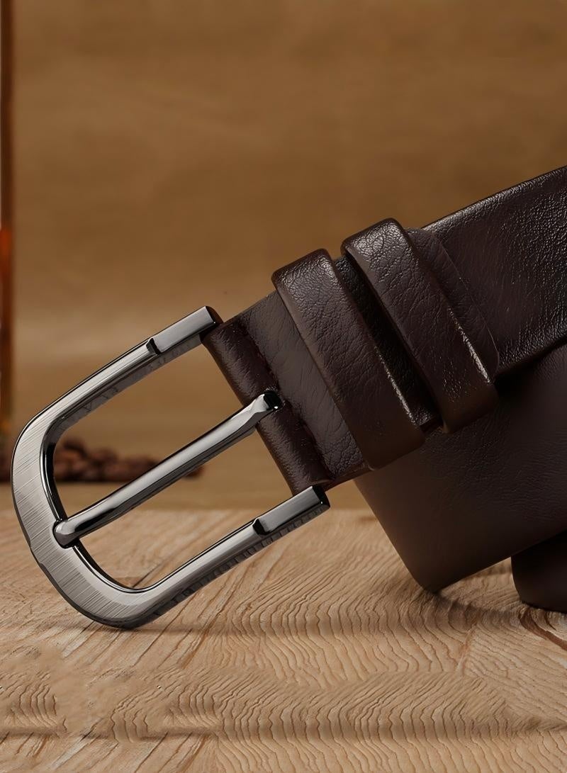 Men's Faux Leather Pin Belt with Metal Buckle, Adjustable Waist Belt for Business Casual，Leather Dress Belts for Men, Men's Casual Jeans Belts, Classic Work Business Dress Belt,stainless Steel Buckle Top Layer Genuine Leather Belt，vintage Casual Jeans Work Business Belt Brown - Image 4