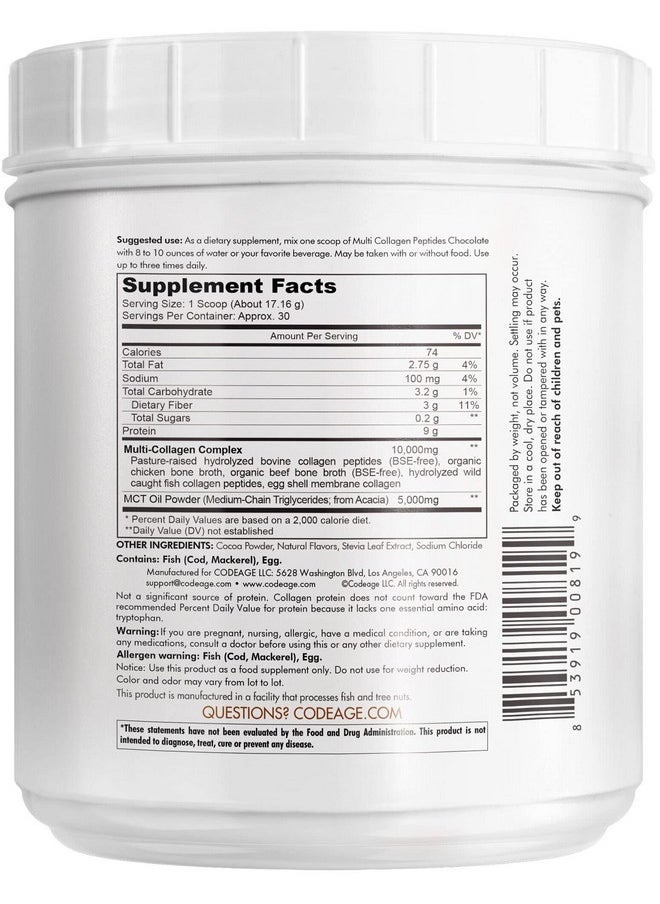 Codeage Multi Collagen Chocolate Protein Powder Hydrolyzed Collagen Peptides 5 Collagen Types Collagen Creamer Protein Shakes Mct Oil Hair Skin Nails Joints Grassfed Nongmo 18.17 Oz  - Image 5
