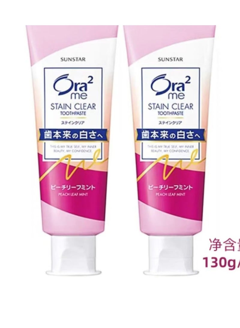 صن ستار Ora2 Sunstar بقعة واضحة تبييض معجون الأسنان 130g الخوخ ورقة النعناع ، حزمة من 2 - Image 3