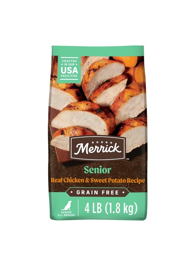 ميريك طعام ميريك الممتاز للكلاب المسنة الجافة والخالية من الحبوب، قطع صغيرة صحية وطبيعية، دجاج حقيقي وبطاطا حلوة - كيس 4.0 رطل - Image 1