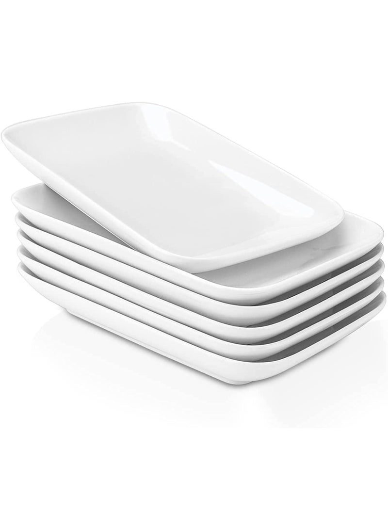 8 Inch Rectangular Appetizer Plates, Salad Plates Set, Ceramic Dessert Plates, Small Serving Plates for Salad, Appetizer, Snack, Sushi - Microwave, Oven, and Dishwasher Safe - Set of 6, White - Image 1
