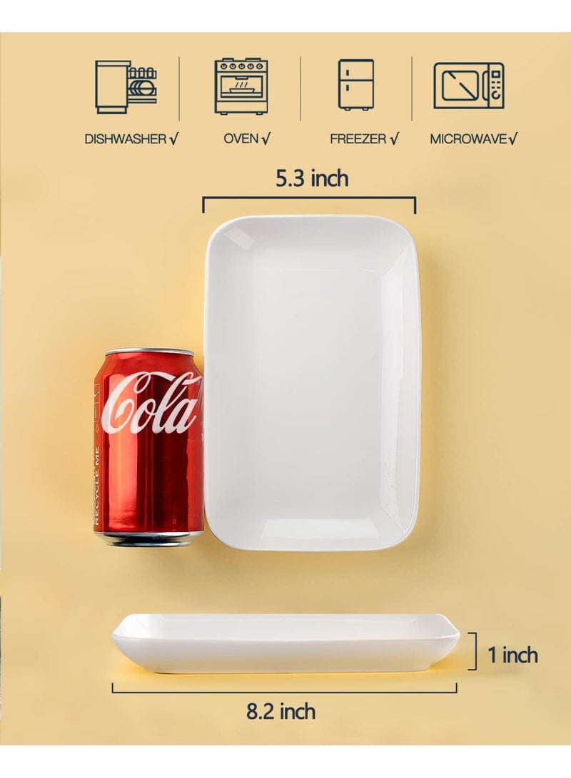 8 Inch Rectangular Appetizer Plates, Salad Plates Set, Ceramic Dessert Plates, Small Serving Plates for Salad, Appetizer, Snack, Sushi - Microwave, Oven, and Dishwasher Safe - Set of 6, White - Image 3