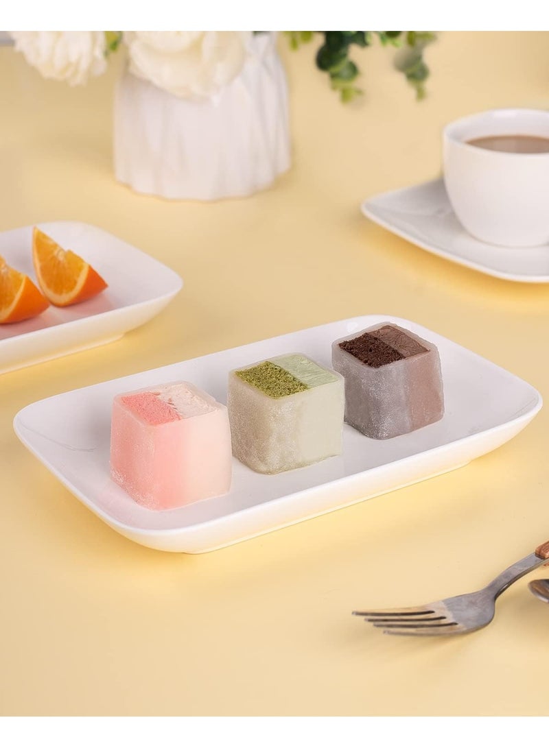 8 Inch Rectangular Appetizer Plates, Salad Plates Set, Ceramic Dessert Plates, Small Serving Plates for Salad, Appetizer, Snack, Sushi - Microwave, Oven, and Dishwasher Safe - Set of 6, White - Image 2