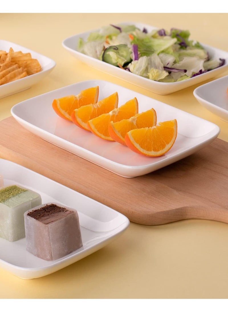 8 Inch Rectangular Appetizer Plates, Salad Plates Set, Ceramic Dessert Plates, Small Serving Plates for Salad, Appetizer, Snack, Sushi - Microwave, Oven, and Dishwasher Safe - Set of 6, White - Image 5