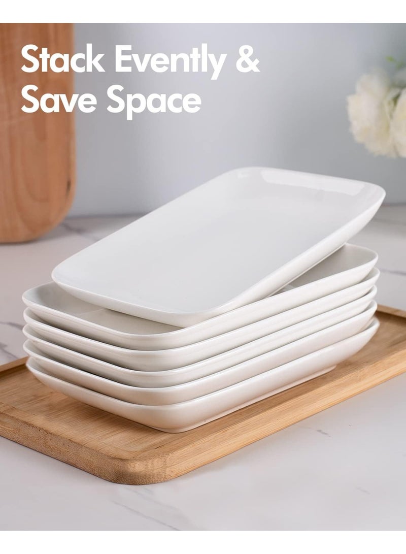 8 Inch Rectangular Appetizer Plates, Salad Plates Set, Ceramic Dessert Plates, Small Serving Plates for Salad, Appetizer, Snack, Sushi - Microwave, Oven, and Dishwasher Safe - Set of 6, White - Image 4