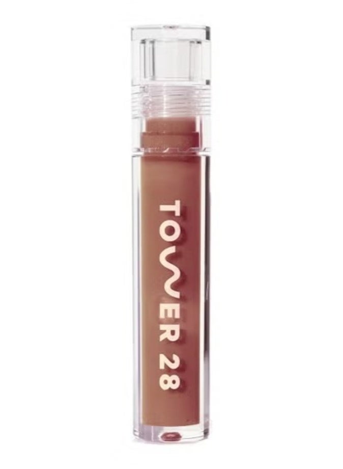 Tower 28 ShineOn Moisturizing Lip Jelly Gloss, Almond - semi-sheer, milky chocolate 3.9g – Non-Sticky, Hydrating Lip Shine - Image 1