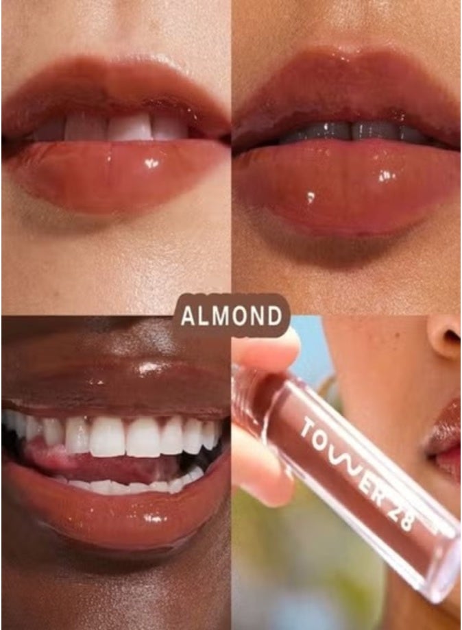 Tower 28 ShineOn Moisturizing Lip Jelly Gloss, Almond - semi-sheer, milky chocolate 3.9g – Non-Sticky, Hydrating Lip Shine - Image 2