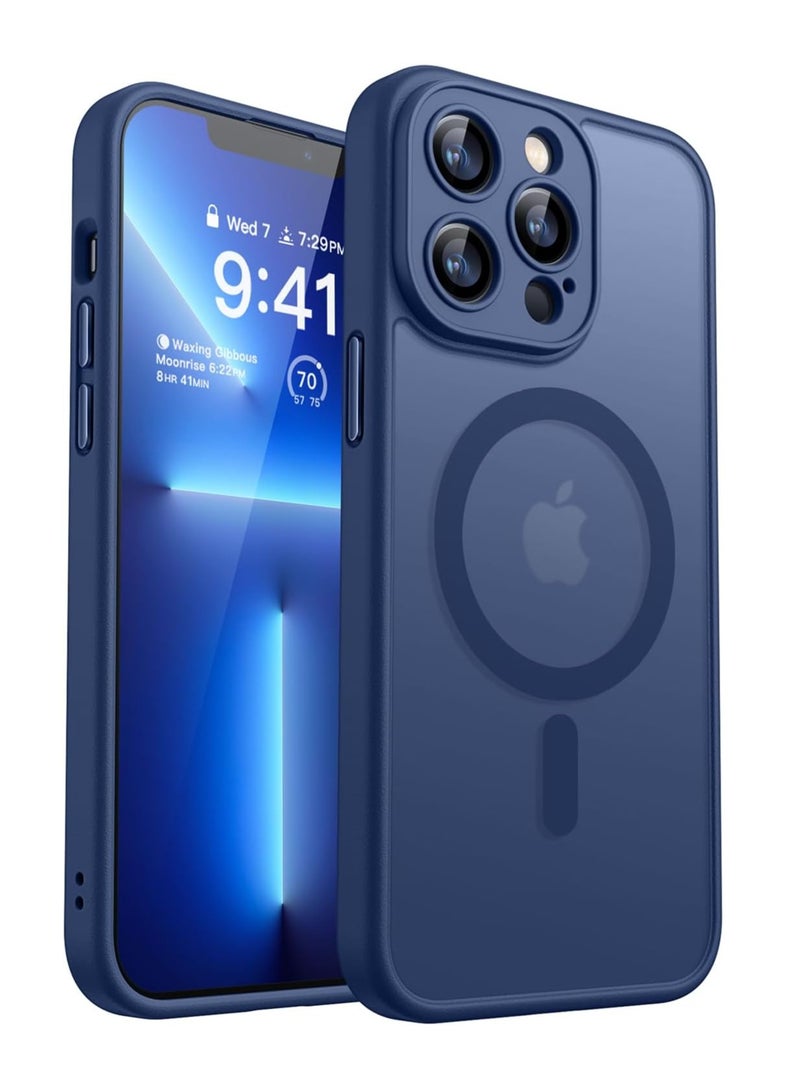 ESCASE Magnetic Cover for iPhone 13 Pro Max 6.7 Inch, MagSafe Compatible, Full Camera Protection, Translucent Matte Slim Protective Shockproof Case, Blue - Image 1