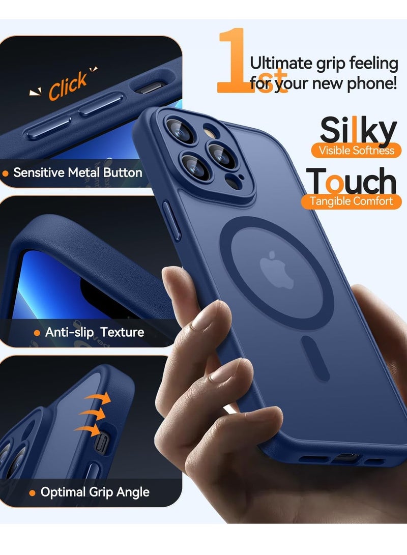 ESCASE Magnetic Cover for iPhone 13 Pro Max 6.7 Inch, MagSafe Compatible, Full Camera Protection, Translucent Matte Slim Protective Shockproof Case, Blue - Image 5