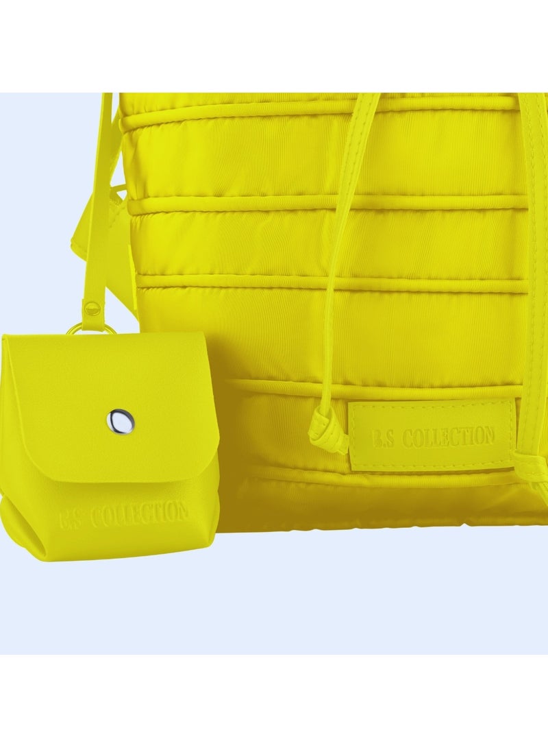 B.S COLLECTION Women's Backpack in Soft Fabric Waterproof Quilted Design Yellow BEE BACKPACK  - Image 3