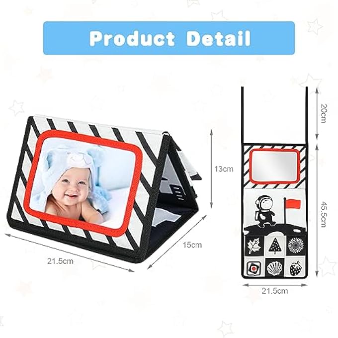 BABY TOY WITH CRINKLE BOOK, BABY TOY 0-9 MONTHS, FOLDABLE BABY TOY, PERCEPTION LEARNING TOY FOR NEWBORNS, GIFTS FOR BABIES, BLACK AND WHITE - Image 3