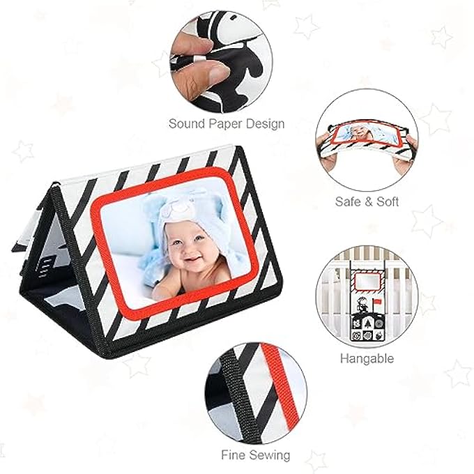 BABY TOY WITH CRINKLE BOOK, BABY TOY 0-9 MONTHS, FOLDABLE BABY TOY, PERCEPTION LEARNING TOY FOR NEWBORNS, GIFTS FOR BABIES, BLACK AND WHITE - Image 4