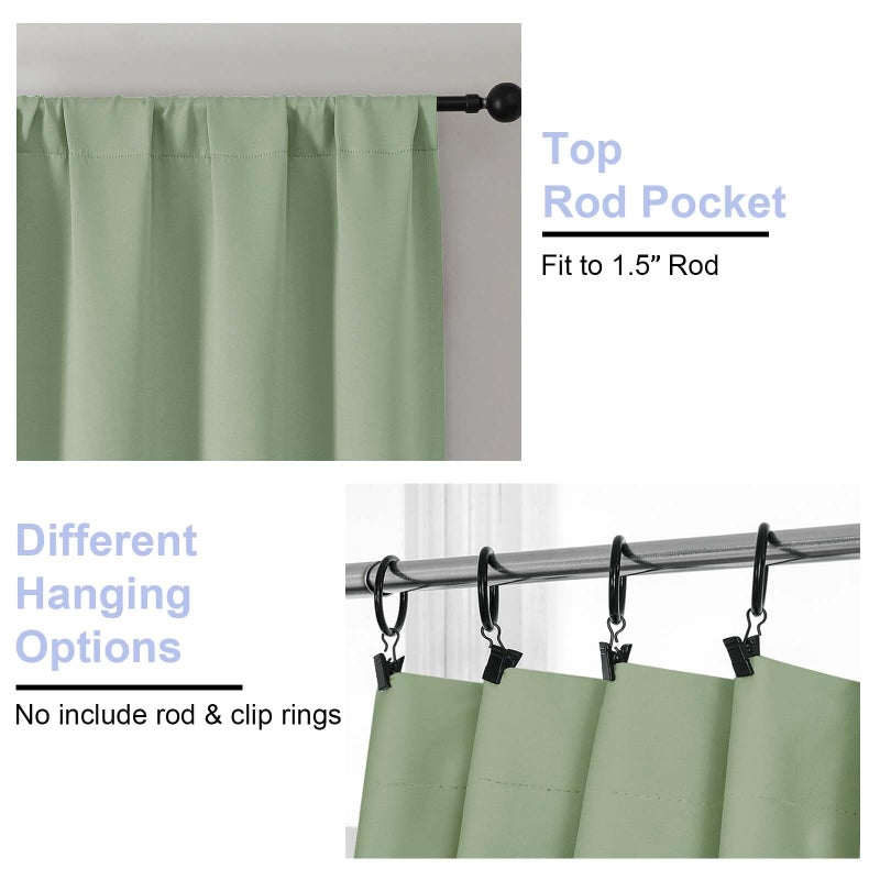 Simplebrand Ava Light Green Blackout Curtains for Bedroom 84 Inch Length 2 Panels Set, Solid Thermal Insulated Privacy Nursery Window Treatment Curtains Blackout Drapes, W40 x L84 Inch, Light Green - Image 4