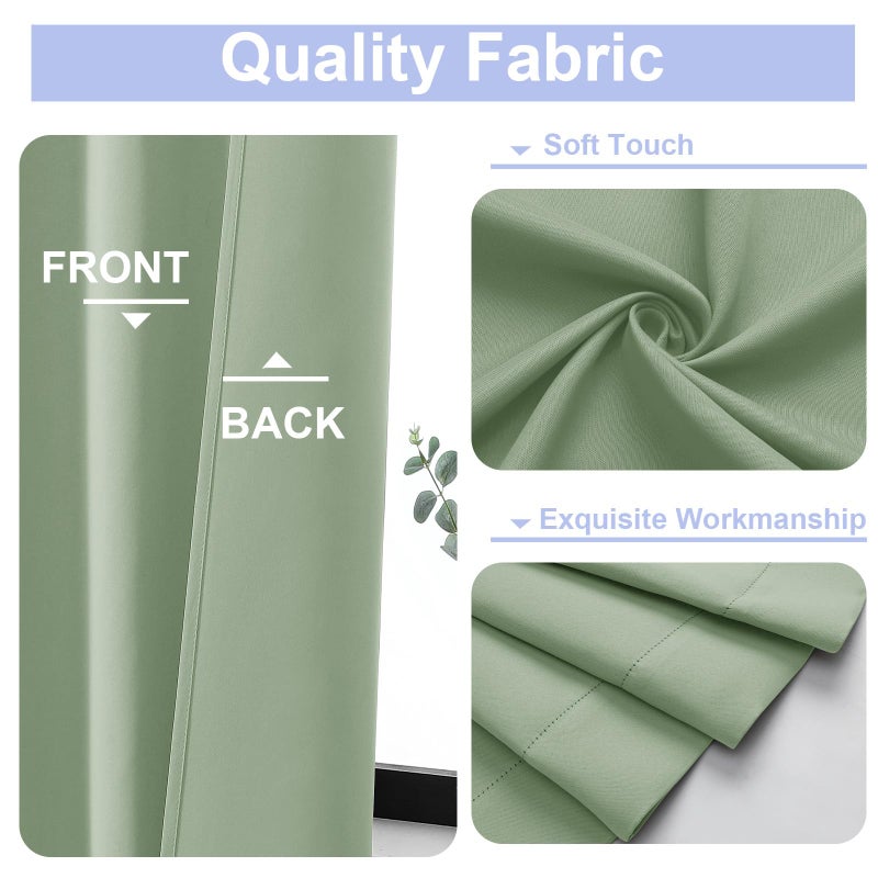 Simplebrand Ava Light Green Blackout Curtains for Bedroom 84 Inch Length 2 Panels Set, Solid Thermal Insulated Privacy Nursery Window Treatment Curtains Blackout Drapes, W40 x L84 Inch, Light Green - Image 3