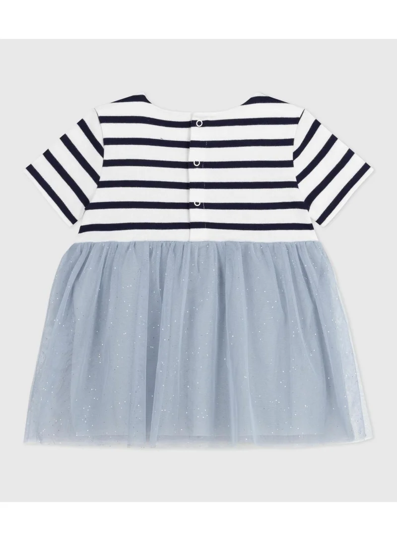 Petit Bateau Babies' short-sleeved dress in two materials