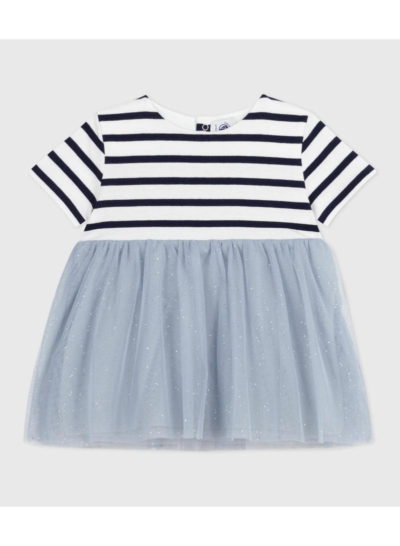 Petit Bateau Babies' short-sleeved dress in two materials - Image 1