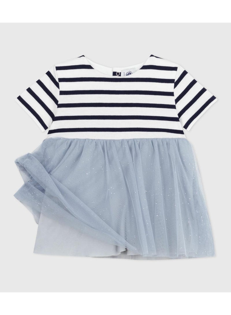 Petit Bateau Babies' short-sleeved dress in two materials - Image 2