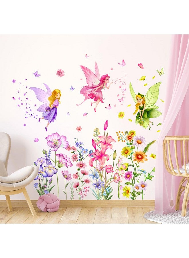 Supzone Flower Fairy Wall Stickers，Butterfly Girl Wall Decals，Removable Vinyl Wall Art Sticker for Girls Baby Nursery Kids Bedroom Living Room Bathroom - Image 1