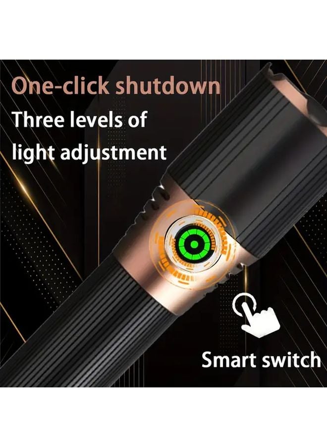 Portable Black Aluminum Alloy Flashlight 2000 Lumens 1200mAh Durable Shockproof Emergency Light - Image 3