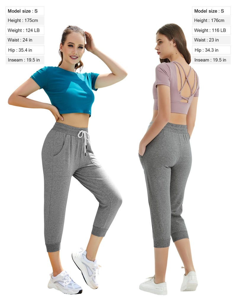 SPECIALMAGIC Women's Capri Sweatpants Cropped Jogger Terry Running Pants Lounge Drawstring with Side Pockets Heather Grey XL - Image 4