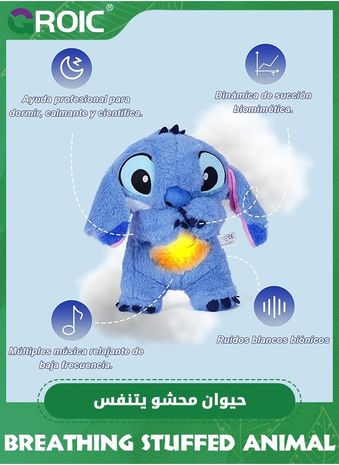 GROIC Stitch Plush Toy with Rhythmic Breathing and Music Lights, Breathing Cartoon Anxiety Relief Plushies, Stitch Stuffed Animal Plush Dolls, Stitch Baby Sound Machine for Sleep (Blue)  - Image 2