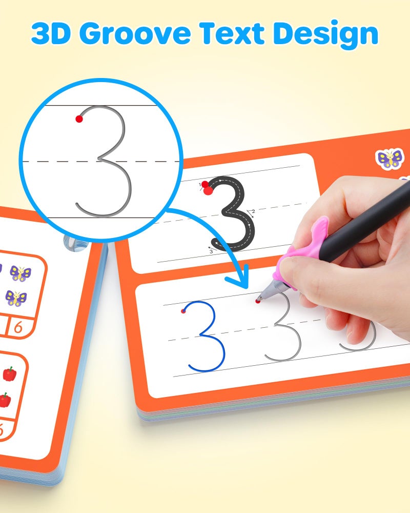 D-FantiX Magic Grooved Writing Practice for Kids Age 3-5, Reusable Grooved Handwriting Practice for Kids 5-7, Number Letter Tracing Practice Cards for Kids Kindergarten Preschool Learning Activities - Image 3