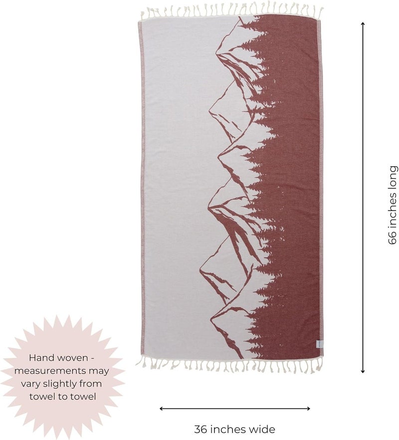InfuseZen Turkish Towel with Mountain Landscape  100 Organic Turkish Cotton  Sand Free Quick Dry Beach Peshtemal  Thin Reversible Absorbent Pool Hammam  Plus Size Gym Travel Fouta Burgundy - Image 3