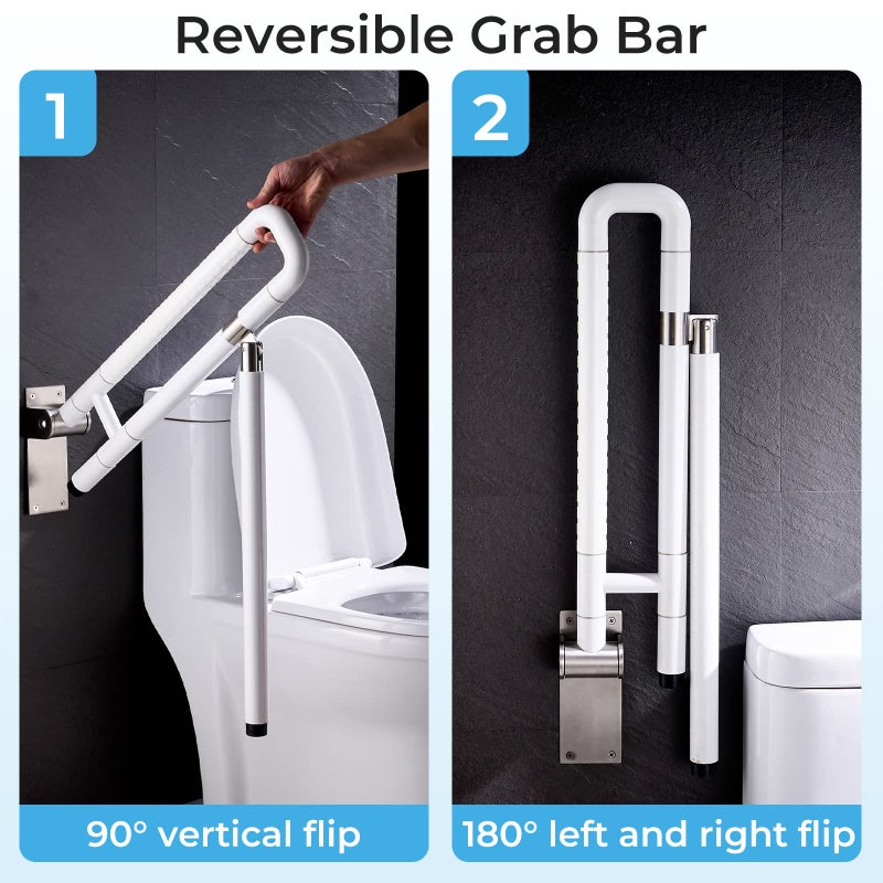 Modunful Upgraded Handicap Grab Bar for Bathroom, Flip Up Toilet Hand Rail for Elderly, Disabled, Pregnant, 23.6 Inch, White, Textured Finish, Stainless Steel - Image 5