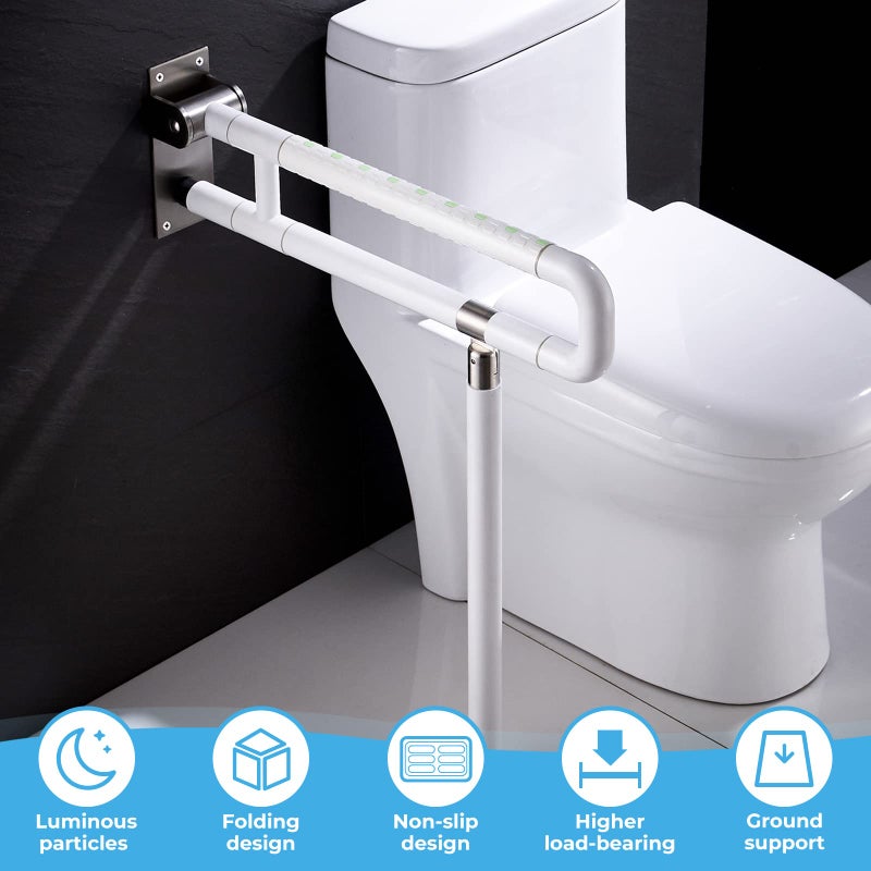 Modunful Upgraded Handicap Grab Bar for Bathroom, Flip Up Toilet Hand Rail for Elderly, Disabled, Pregnant, 23.6 Inch, White, Textured Finish, Stainless Steel - Image 2