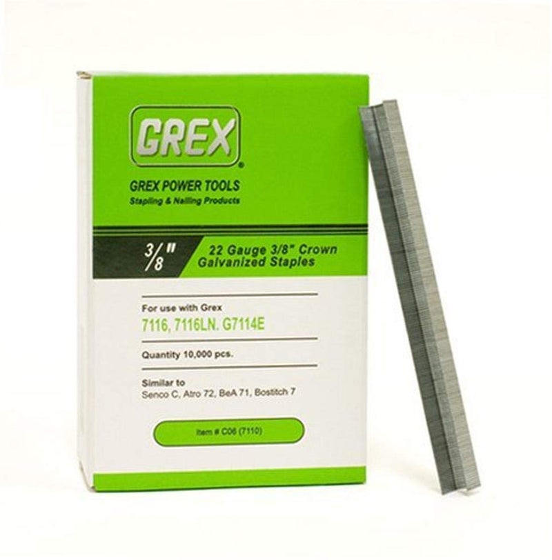 GREX C06 22 Gauge 38Inch Crown 38Inch Length Galvanized Staples 10000 per box