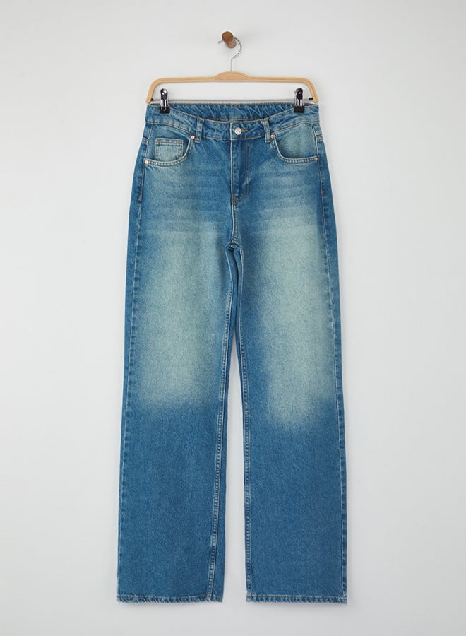 trendyol Blue Normal Waist Wide Leg Wide Leg Jeans - Image 2