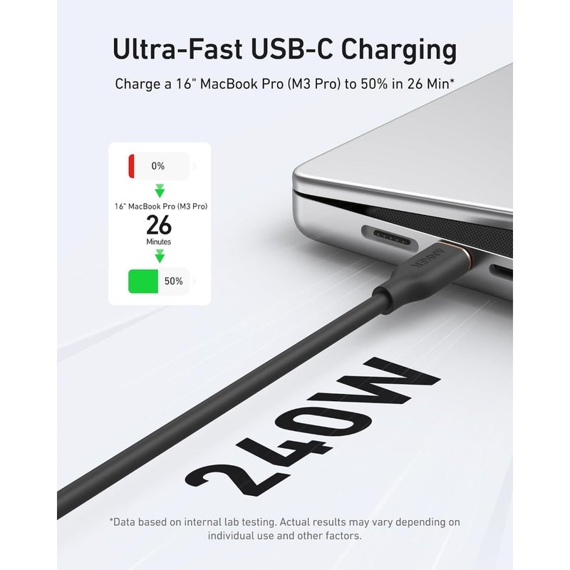 USB C Cable 240W Fast Charging Compatible With MacBook Pro/Air, HP/Dell/Lenovo, iPhone 17/16/15, iPad Pro, Samsung S25/S24/S23, Huawei, Honor USB 2.0 6 FT Black - Image 4