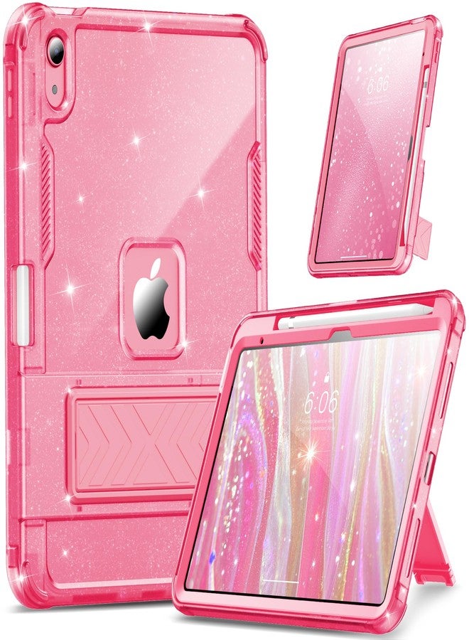 INFILAND Case for iPad A16 11 inch 11th Generation,iPad 10th Generation Case 10.9 Inch Glitter Semi-Transparent, Protective Cute Cover with Stand, Pencil Holder for Girls, Kids, Women (Pink) - Image 1
