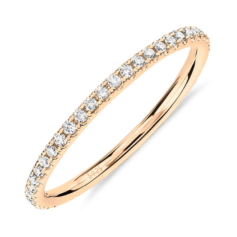 PAVOI 14K Yellow Gold Plated 925 Sterling Silver Stackable CZ Ring for Women | Thin Band for Stacking | Simulated Diamond Eternity Wedding Band | Size 9 - Image 1
