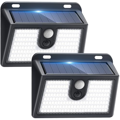 CLAONER [2 Packs] Solar Motion Sensor Outdoor Lights, Super Bright Solar Lights Outdoor Waterproof, 3 Lighting Modes Security Wall Light for Outside Walking Dog Fence Backyard Deck Garden Door Step Garage - Image 1