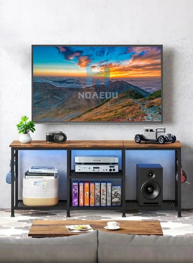 نوايوو حامل تلفزيون لأجهزة التلفزيون حتى 55 بوصة - مركز ترفيهي مع أرفف تخزين مفتوحة، وحدة تحكم وسائط تلفزيون، رف صوت لغرفة المعيشة، لون بني ريفي - Image 1