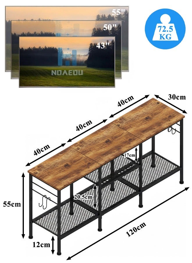 نوايوو حامل تلفزيون لأجهزة التلفزيون حتى 55 بوصة - مركز ترفيهي مع أرفف تخزين مفتوحة، وحدة تحكم وسائط تلفزيون، رف صوت لغرفة المعيشة، لون بني ريفي - Image 3
