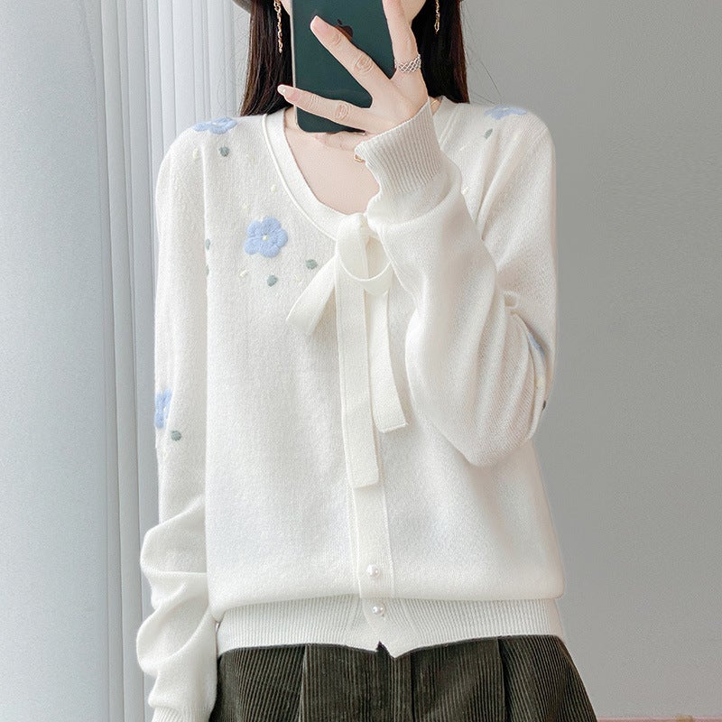 100 Mercerized Wool Knitted Cardigan, Handmade Crocheted Jacket, Style Lace Design, Sweet Style Sweater - Image 3