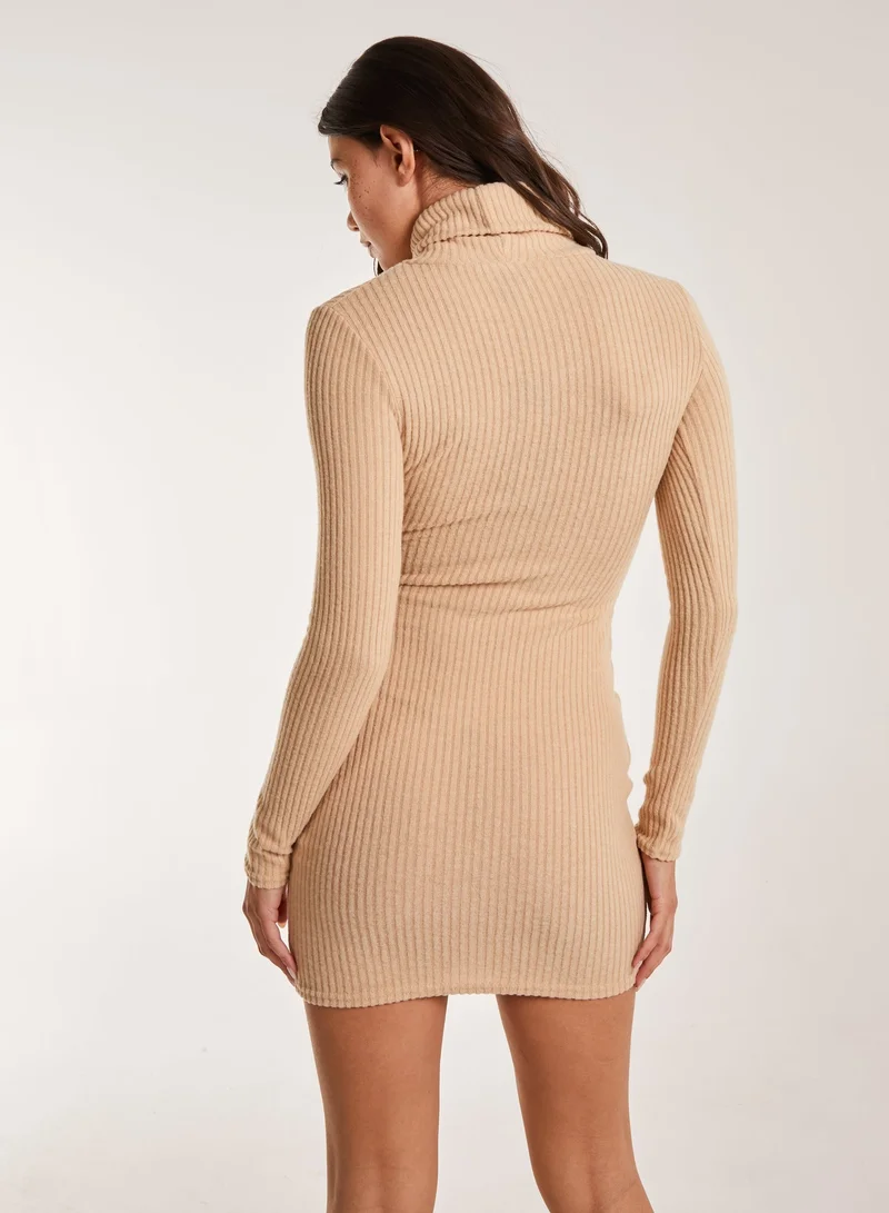 Pink Vanilla Soft Brushed Roll Neck Dress