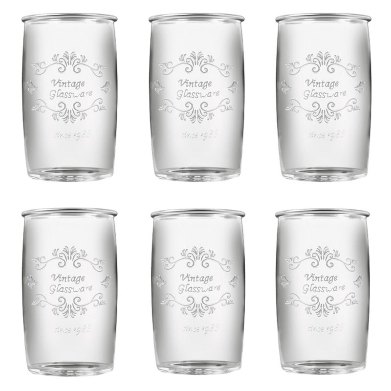 Dingerjar Vintage Drinking Glasses set of 6 Artisan Crafted 20 Oz Premium Clear Glassware for Drinks beer Cocktails and Beverages