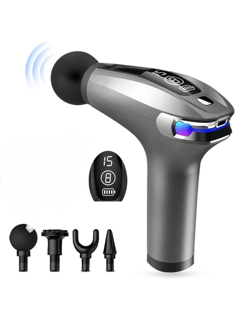 مسدس تدليك للأنسجة العميقة – قابل لإعادة الشحن مع شاشة LCD، محرك صامت، وضعين و8 سرعات، مقبض ممتد لتخفيف الألم واستعادة العضلات - Image 1