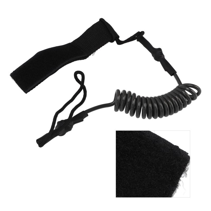 Kayak Paddle Leash Black TPU Spring Rope Fast Rebound High Strength - Adjustable Hook And Loop Buckle Secure Safety Knot Rope for Kayak Surfboard Fishing Rod - Image 3