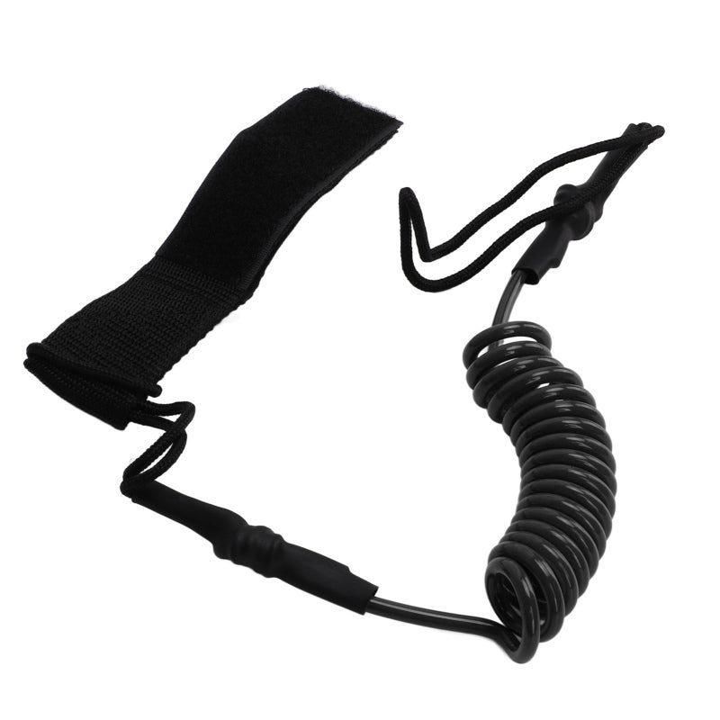 Kayak Paddle Leash Black TPU Spring Rope Fast Rebound High Strength - Adjustable Hook And Loop Buckle Secure Safety Knot Rope for Kayak Surfboard Fishing Rod - Image 1