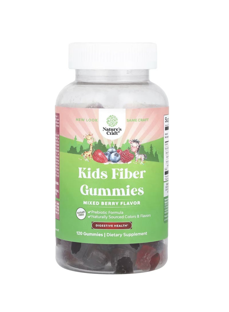 Nature's Craft Kids Fiber Gummies, Sugar Free, Mixed Berry, 120 Gummies