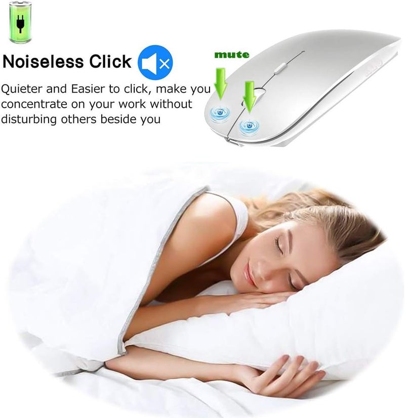 KLO Rechargeable Bluetooth Mouse for MacBook/MacBook air/Pro/iPad, Wireless Mouse for Laptop/Notebook/pc/iPad/Chromebook (Silver) - Image 3