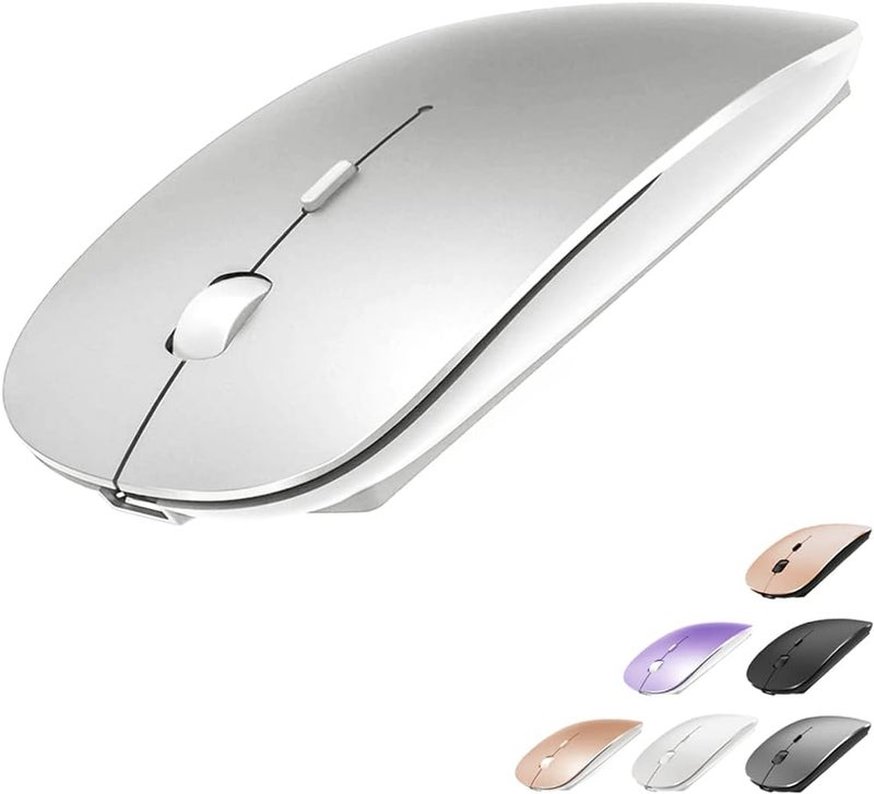 KLO Rechargeable Bluetooth Mouse for MacBook/MacBook air/Pro/iPad, Wireless Mouse for Laptop/Notebook/pc/iPad/Chromebook (Silver) - Image 1