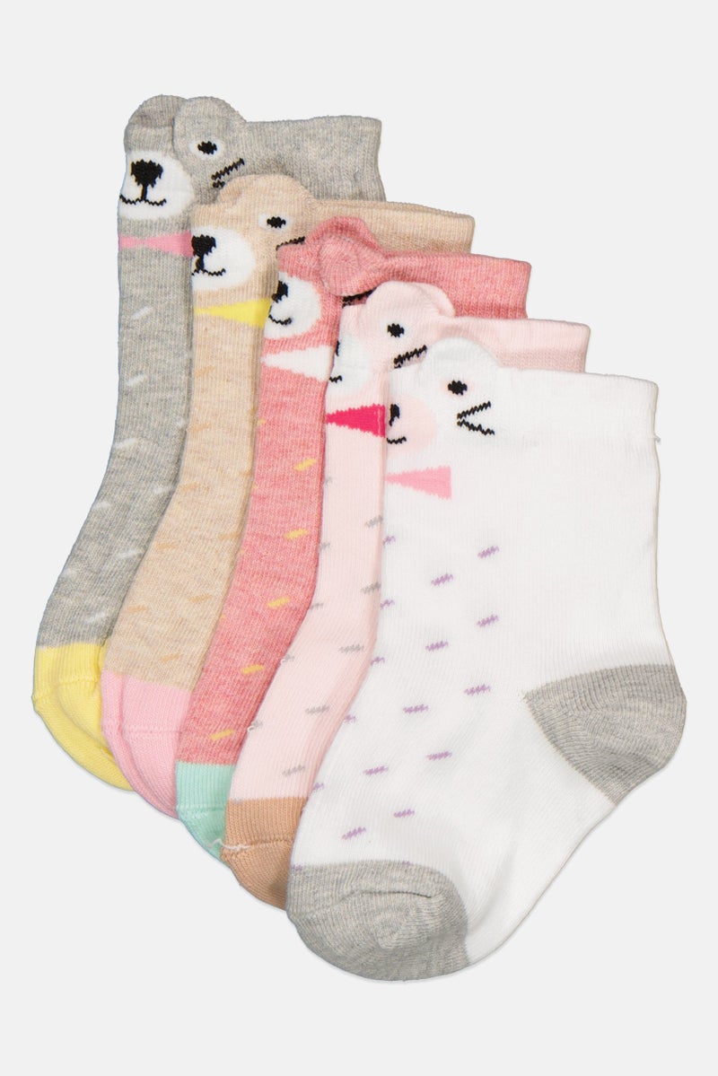 Joe Boxer Toddlers Girl 5 Pair Allover Print Crew Socks, Multicolor - Image 1