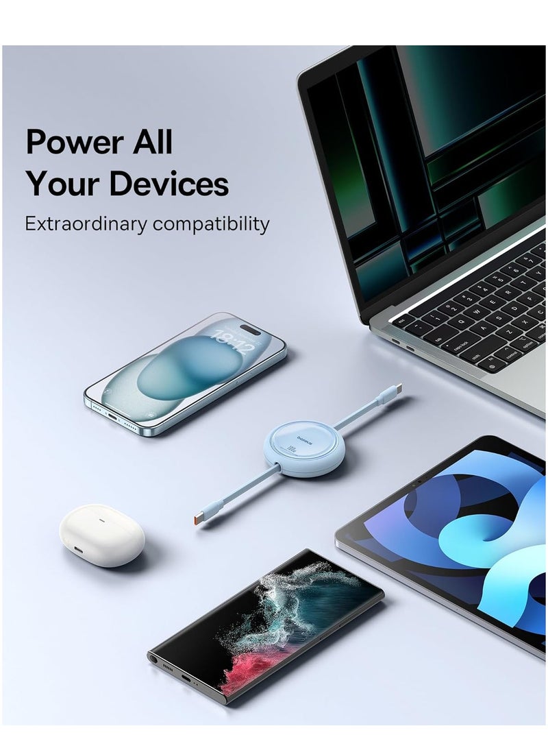 بيسوس كابل USB C، كابل شحن سريع USB C صغير قابل للسحب 100 واط إلى USB C PD 5A، كابل شاحن USB من النوع C بطول 1 متر بطول 4 مراحل لهواتف iPhone 15/Pro/Plus/Pro Max وMacBook وiPad Pro وSamsung S23/S22+ أزرق - Image 5